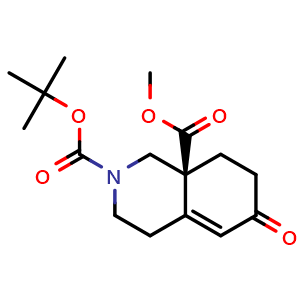 Chemical structure of 2-tert-Butyl 8a-methyl (8aS)-6-oxo-1,2,3,4,6,7,8,8a-octahydroisoquinoline-2,8a-dicarboxylate , CAS 445312-78-7, AChemBlock L14403