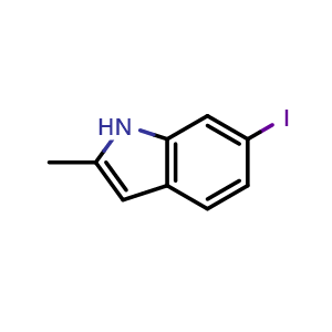 Chemical structure of 6-Iodo-2-methyl-1H-indole , CAS 1260383-44-5, AChemBlock L14421