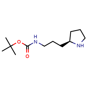 Chemical structure of (r)-(3-Pyrrolidin-2-yl-propyl)-carbamic acid tert-butyl ester , CAS 1217838-01-1, AChemBlock L14452