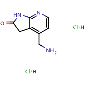 Chemical structure of 4-(Aminomethyl)-1H,2H,3H-pyrrolo[2,3-b]pyridin-2-one dihydrochloride , CAS 1818847-61-8, AChemBlock L14481