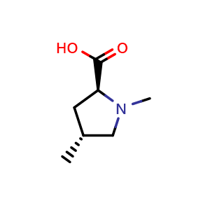 Chemical structure of (2S,4R)-1,4-Dimethylpyrrolidine-2-carboxylic acid , CAS 1946010-81-6, AChemBlock L14488