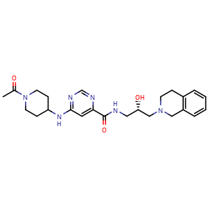 Chemical structure of 6-[(1-Acetylpiperidin-4-yl)amino]-N-[(2S)-2-hydroxy-3-(1,2,3,4-tetrahydroisoquinolin-2-yl)propyl]pyrimidine-4-carboxamide , CAS 1616392-22-3, AChemBlock L14547