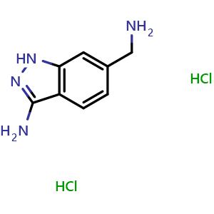 Chemical structure of 6-(aminomethyl)-1H-indazol-3-amine dihydrochloride , CAS 267413-33-2, AChemBlock L14562