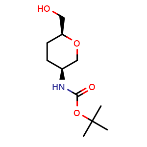 Chemical structure of tert-butyl N-[(3S,6S)-6-(hydroxymethyl)oxan-3-yl]carbamate , CAS 603130-24-1, AChemBlock L14579