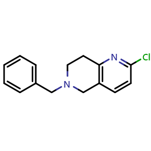 Chemical structure of 6-benzyl-2-chloro-5,6,7,8-tetrahydro-1,6-naphthyridine , CAS 210539-04-1, AChemBlock L14586