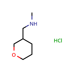 Chemical structure of methyl[(oxan-3-yl)methyl]amine hydrochloride , CAS 2007925-00-8, AChemBlock L14590
