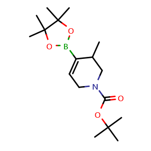 Chemical structure of tert-butyl 3-methyl-4-(tetramethyl-1,3,2-dioxaborolan-2-yl)-1,2,3,6-tetrahydropyridine-1-carboxylate , CAS 1268816-61-0, AChemBlock L14609
