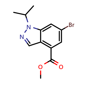 Chemical structure of methyl 6-bromo-1-(propan-2-yl)-1H-indazole-4-carboxylate , CAS 1346702-52-0, AChemBlock L14616