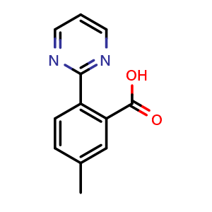 Chemical structure of 5-methyl-2-(pyrimidin-2-yl)benzoic acid , CAS 1088994-22-2, AChemBlock L14653