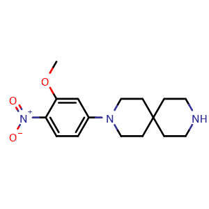 Chemical structure of 3-(3-methoxy-4-nitrophenyl)-3,9-diazaspiro[5.5]undecane , CAS 1854943-72-8, AChemBlock L14670