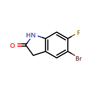 Chemical structure of 5-bromo-6-fluoro-2,3-dihydro-1H-indol-2-one , CAS 944805-66-7, AChemBlock L14681