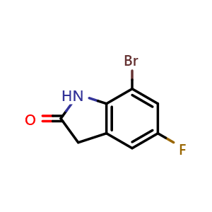 Chemical structure of 7-bromo-5-fluoro-2,3-dihydro-1H-indol-2-one , CAS 945379-34-0, AChemBlock L14685
