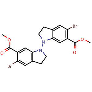 Chemical structure of 6,6'-dimethyl 5,5'-dibromo-2H,2'H,3H,3'H-[1,1'-biindole]-6,6'-dicarboxylate , CAS 2007910-50-9, AChemBlock L14690