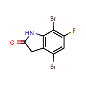 Chemical structure of 4,7-dibromo-6-fluoro-2,3-dihydro-1H-indol-2-one , CAS 2007921-27-7, AChemBlock L14702