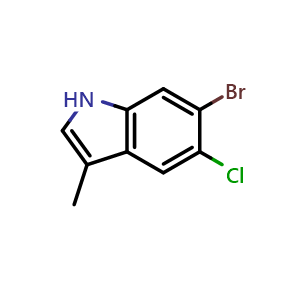 Chemical structure of 6-Bromo-5-chloro-3-methyl-1H-indole , CAS 1864072-31-0, AChemBlock L14704