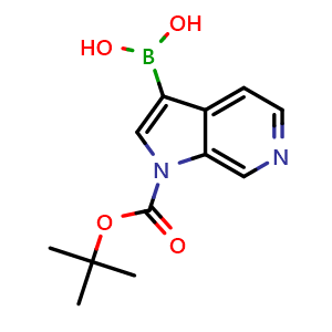 Chemical structure of {1-[(tert-butoxy)carbonyl]-1H-pyrrolo[2,3-c]pyridin-3-yl}boronic acid , CAS 1326715-94-9, AChemBlock L14714