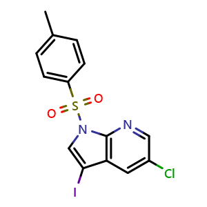 Chemical structure of 5-chloro-3-iodo-1-(4-methylbenzenesulfonyl)-1H-pyrrolo[2,3-b]pyridine , CAS 1241675-24-0, AChemBlock L14716