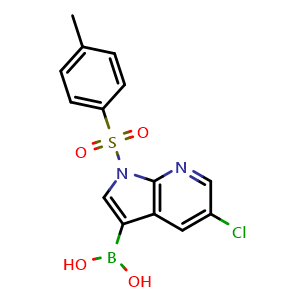 Chemical structure of [5-chloro-1-(4-methylbenzenesulfonyl)-1H-pyrrolo[2,3-b]pyridin-3-yl]boronic acid , CAS 1417422-00-4, AChemBlock L14717