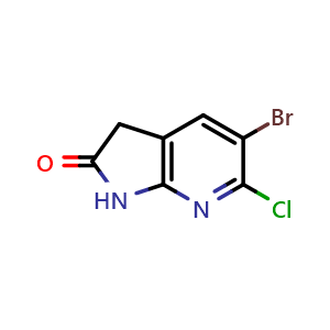 Chemical structure of 5-bromo-6-chloro-1H,2H,3H-pyrrolo[2,3-b]pyridin-2-one , CAS 297757-11-0, AChemBlock L14721