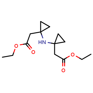 Chemical structure of ethyl 2-(1-{[1-(2-ethoxy-2-oxoethyl)cyclopropyl]amino}cyclopropyl)acetate , CAS 2007924-94-7, AChemBlock L14743