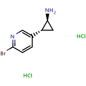 Chemical structure of (1S,2R)-rel-2-(6-bromopyridin-3-yl)cyclopropan-1-amine dihydrochloride , CAS 918305-74-5, AChemBlock L14757