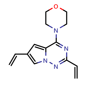 Chemical structure of 4-{2,6-diethenylpyrrolo[2,1-f][1,2,4]triazin-4-yl}morpholine , CAS 2007917-19-1, AChemBlock L14769