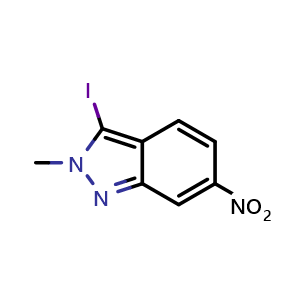 Chemical structure of 3-iodo-2-methyl-6-nitro-2H-indazole , CAS 2007921-28-8, AChemBlock L14781