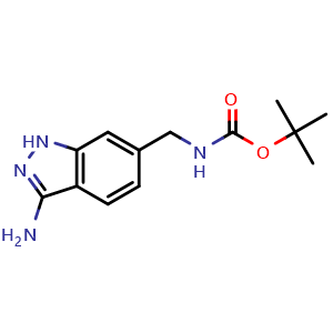 Chemical structure of tert-butyl N-[(3-amino-1H-indazol-6-yl)methyl]carbamate , CAS 368426-74-8, AChemBlock L14786