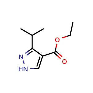 Chemical structure of ethyl 3-(propan-2-yl)-1H-pyrazole-4-carboxylate , CAS 342026-17-9, AChemBlock L14804