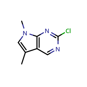 Chemical structure of 2-chloro-5,7-dimethyl-7H-pyrrolo[2,3-d]pyrimidine , CAS 1638772-13-0, AChemBlock L14874
