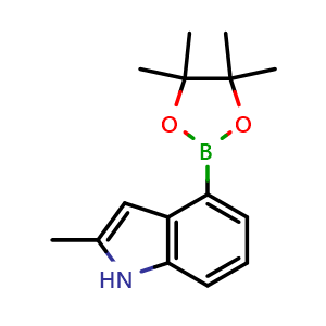 Chemical structure of 2-methyl-4-(tetramethyl-1,3,2-dioxaborolan-2-yl)-1H-indole , CAS 955979-22-3, AChemBlock L14880