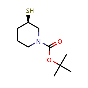 Chemical structure of tert-butyl (3R)-3-sulfanylpiperidine-1-carboxylate , CAS 1202761-09-8, AChemBlock L14915