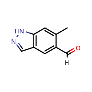 Chemical structure of 6-methyl-1H-indazole-5-carbaldehyde , CAS 1638771-81-9, AChemBlock L14947