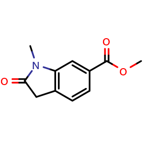 Chemical structure of methyl 1-methyl-2-oxo-2,3-dihydro-1H-indole-6-carboxylate , CAS 1638764-31-4, AChemBlock L14977