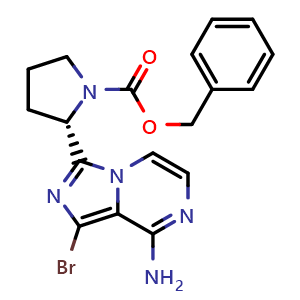 Chemical structure of benzyl (2S)-2-{8-amino-1-bromoimidazo[1,5-a]pyrazin-3-yl}pyrrolidine-1-carboxylate , CAS 1420478-88-1, AChemBlock L14987