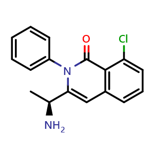 Chemical structure of 3-[(1S)-1-aminoethyl]-8-chloro-2-phenyl-1,2-dihydroisoquinolin-1-one , CAS 1350643-72-9, AChemBlock L18000