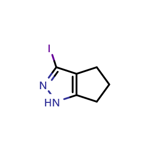 Chemical structure of 3-iodo-1H,4H,5H,6H-cyclopenta[c]pyrazole , CAS 1426424-00-1, AChemBlock L18008