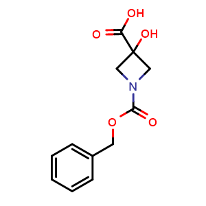 Chemical structure of 1-[(benzyloxy)carbonyl]-3-hydroxyazetidine-3-carboxylic acid , CAS 70767-64-5, AChemBlock L18058