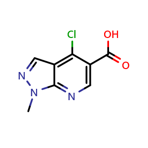 Chemical structure of 4-Chloro-1-methyl-1H-pyrazolo[3,4-b]pyridine-5-carboxylic acid , CAS 675111-88-3, AChemBlock L18084