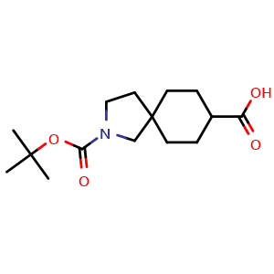 Chemical structure of 2-[(tert-butoxy)carbonyl]-2-azaspiro[4.5]decane-8-carboxylic acid , CAS 1363381-87-6, AChemBlock L18086