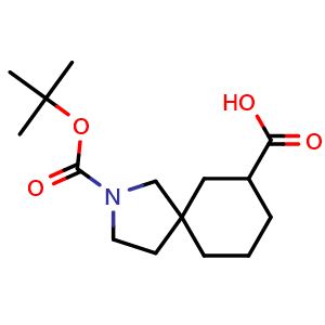 Chemical structure of 2-[(tert-butoxy)carbonyl]-2-azaspiro[4.5]decane-7-carboxylic acid , CAS 1363381-11-6, AChemBlock L18087