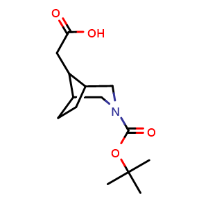 Chemical structure of 3-boc-3-azabicyclo[3.2.1]octane-8-acetic acid , CAS 1250996-75-8, AChemBlock L18116
