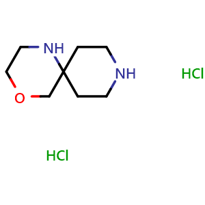 Chemical structure of 4-oxa-1,9-diazaspiro[5.5]undecane dihydrochloride , CAS 1439897-97-8, AChemBlock L18132