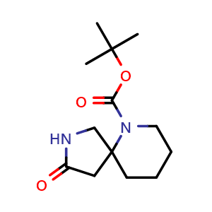 Chemical structure of tert-butyl 3-oxo-2,6-diazaspiro[4.5]decane-6-carboxylate , CAS 1160246-75-2, AChemBlock L18191
