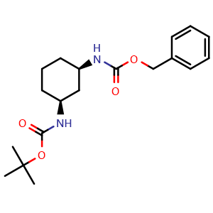 Chemical structure of benzyl N-[(1R,3S)-3-{[(tert-butoxy)carbonyl]amino}cyclohexyl]carbamate , CAS 1261225-48-2, AChemBlock L18208