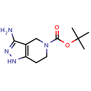 Chemical structure of tert-butyl 3-amino-1H,4H,5H,6H,7H-pyrazolo[4,3-c]pyridine-5-carboxylate , CAS 398491-64-0, AChemBlock L18225