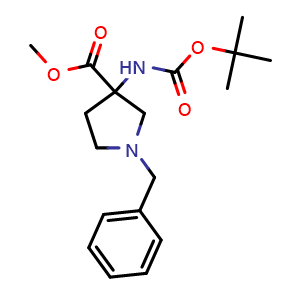 Chemical structure of methyl 1-benzyl-3-{[(tert-butoxy)carbonyl]amino}pyrrolidine-3-carboxylate , CAS 675834-17-0, AChemBlock L18263