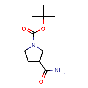 Chemical structure of tert-butyl 3-carbamoylpyrrolidine-1-carboxylate , CAS 122684-34-8, AChemBlock L18267