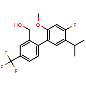 Chemical structure of {2-[4-fluoro-2-methoxy-5-(propan-2-yl)phenyl]-5-(trifluoromethyl)phenyl}methanol , CAS 875548-97-3, AChemBlock L18287