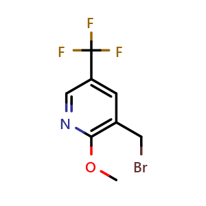 Chemical structure of 3-(bromomethyl)-2-methoxy-5-(trifluoromethyl)pyridine , CAS 1227576-08-0, AChemBlock L18296